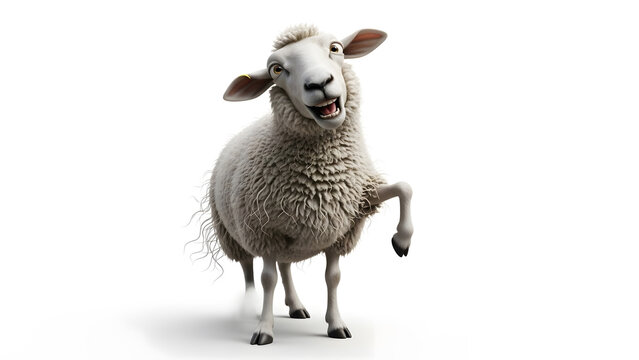 Playful sheep with expressive face and detailed wool texture. Ideal for children content and lighthearted designs.