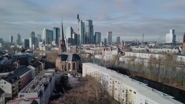 Eiserner Steg Pedestrian Bridge over the Main River in Frankfurt &ndash; Aerial Drone Footage2