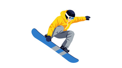 Obraz premium Dynamic snowboarder in mid-air trick with bright winter gear