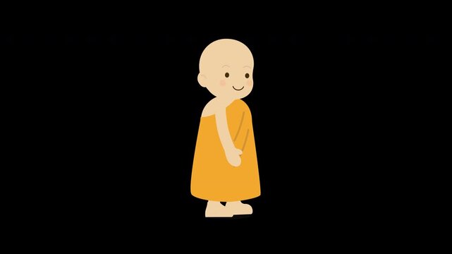 Buddhist Monk Cartoon Character Walk Cycle Animation with Alpha Channel.
2D Flat Design Monk Walking Loop Transparent Background.Cartoon Monk Walking Animation for Explainer Videos.