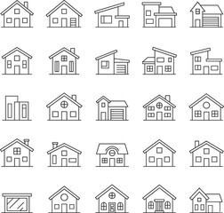 Fototapeta premium Residential house and home icon collection with various building styles for real estate, architecture and property vector design