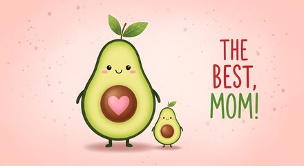 Happy mother's day avocado mom and baby illustration