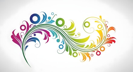 Whimsical abstract swirl of colorful elements, circles and lines forming a decorative flourish.