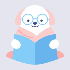 Obraz premium A cute cartoon dog wearing glasses is intently reading a book