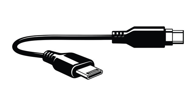 a detailed depiction of a usb c to usb a adapter cable presented in a striking black and white silhouette high quality professional