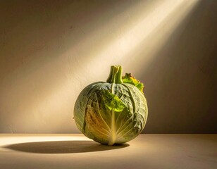 Choux pos&eacute; sur une table sous un rayon de lumi&egrave;re