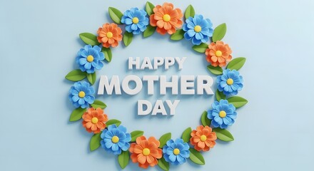 Happy mother's day wishes with colorful floral wreath and greeting card