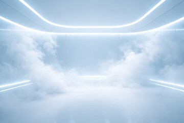 Abstract Home Cryotherapy Capsule With Cold Mist.
Futuristic cold mist space with clean lines and copy space, illustrating high tech recovery wellness and modern cryotherapy concept.