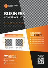Professional Business Conference Flyer Design for Corporate Seminar Event Promotion with Speaker Section Schedule and Modern Layout