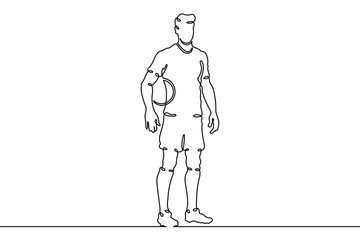 Continuous single line drawing Full-length portrait of a football player. Player in uniform. Soccer. Linear.One continuous line isolated minimalist illustration. Not AI.