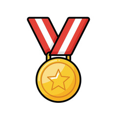 Golden Medal Icon with Star on Striped Ribbon Symbolizing Success and Achievement