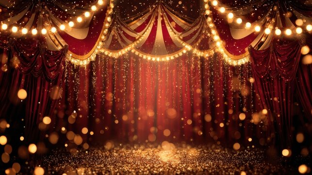 Luxury vintage circus stage background with glowing lights and dramatic atmosphere