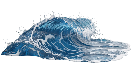 Crashing Blue Ocean Wave with White Foam and Splashes