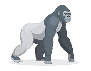 Obraz premium Gray gorilla in an upright stance on a white backdrop, ready to move