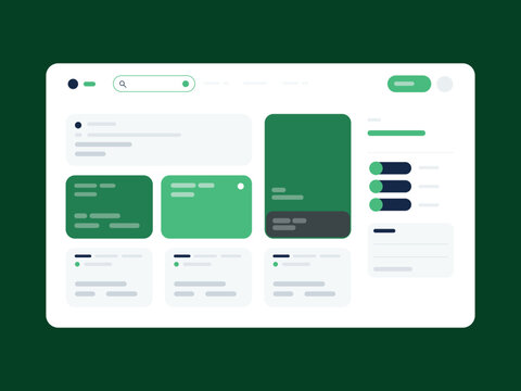 Modern Web Dashboard UI Vector Illustration with Analytics Cards Search Bar and Clean Interface Design