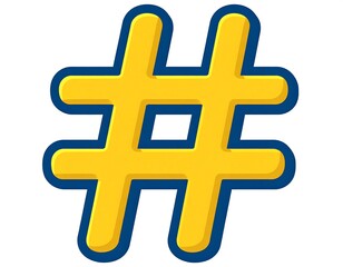 Obraz premium Large, bright yellow and blue hashtag symbol on a plain white background