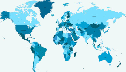 Obraz premium World map. Color modern vector map. Silhouette map.