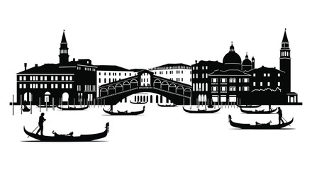 Fototapeta premium a striking black and white venetian cityscape featuring iconic bridges gondolas and detailed architecture presented as a dramatic silhouette high quality