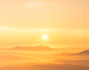 ミニマルな山並みに広がる黄金の朝焼け
