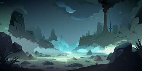 fantasy landscape with the moon and clouds © Anfus
