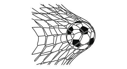 a detailed illustration depicts a soccer ball impacting a net resulting in a dynamic image with a striking silhouette high quality © rabbivay