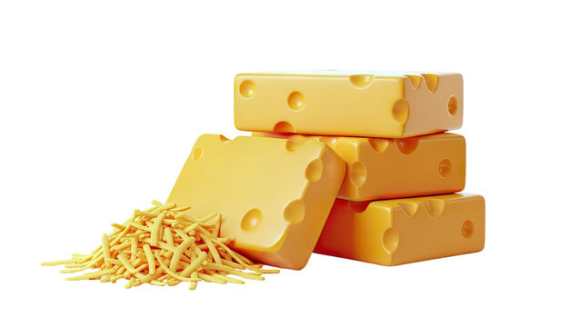 Stack of Cheese Blocks with Shredded Cheese