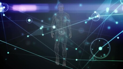 Animation of network of connections and data processing over human body model - Powered by Adobe