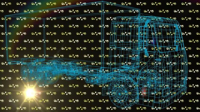 Animation of shapes and digital lorry on black background