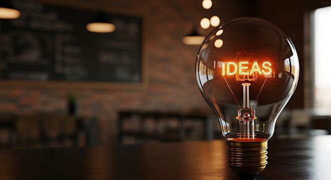 Light Bulb with Ideas Text: Concept of Creativity and Innovation