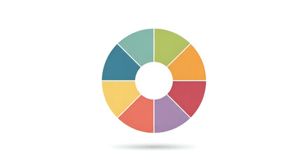 Obraz premium Abstract colorful segmented circle with a white oval center against a clean white background representing data visualization or a pie chart concept