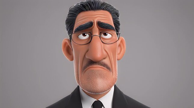 A disgruntled cartoon businessman with a scowl on his face