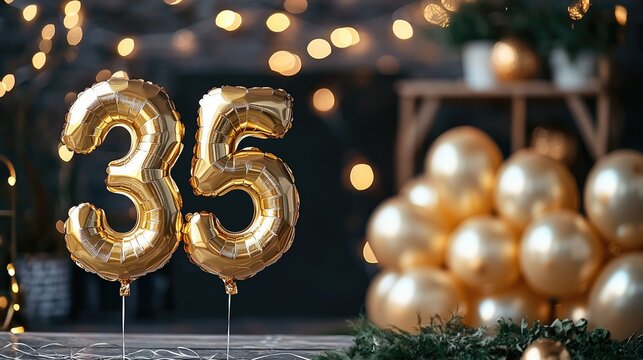 Golden Balloons for 35th Birthday Celebration Decor Ideas