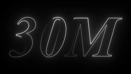 Glowing neon light 30M followers or subscribers celebration text animation on black background, Number 30M Neon Futuristic Effect, Trendy Glow Lighting, 30M animation neon text effect motion. 4k - Powered by Adobe
