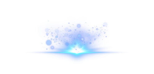 Abstract blue energy burst with glowing star explosion, light rays and particle effect isolated on transparent background