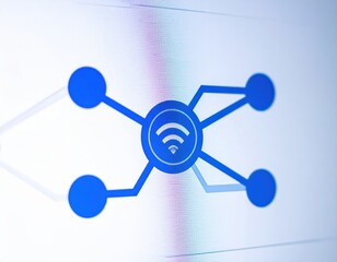 Wi-Fi network symbol with connected nodes on a digital screen