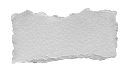 Torn white paper texture with strong rough bottom edge, isolated on transparent background.