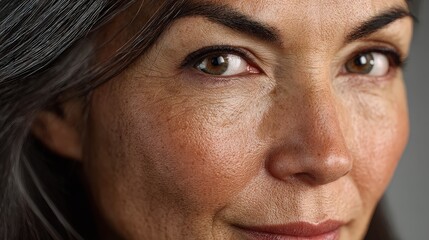 Obraz premium Close up portrait of a middle aged woman with natural skin texture