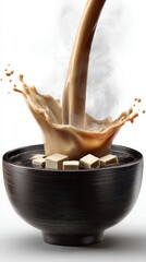 Delicious Hot Coffee with Milk Splash and Sugar Cubes