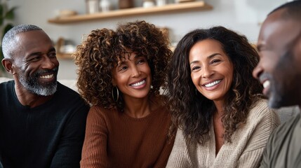 Obraz premium Group of Happy Friends Smiling and Talking Together Indoors