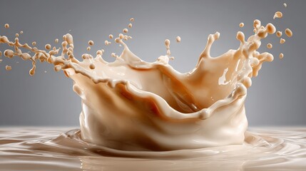 Dynamic Splash of Creamy Coffee with Milk or Caramel Sauce