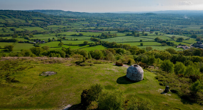 Aerial view of Culmstock Beacon with the Culm Valley and the Blackdown Hills in the background