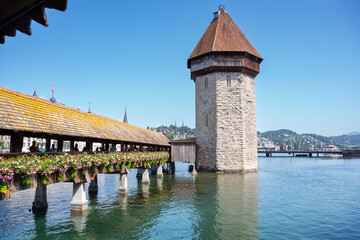 Kapellbr&uuml;cke bridge and Wasserturm tower in Lucerne Switzerland
