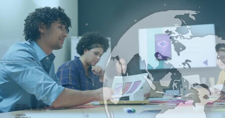 Digital video showcases global data processing with diverse team discussion. - Powered by Adobe