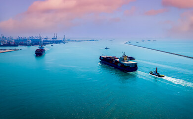 Ship of Business Logistics Cargo concept and the map global partner connection of Container Cargo freight ship for Import Export ,which The logistic and transportation of International scene