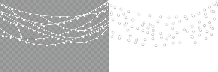 Glowing with sparkling LED lights. Glowing Christmas garland light with white illumination and gold accents. Perfect for festive holiday decoration, winter banners and decorative vector compositions. © Felix