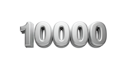 3D Silver 10000 number on transparent background
