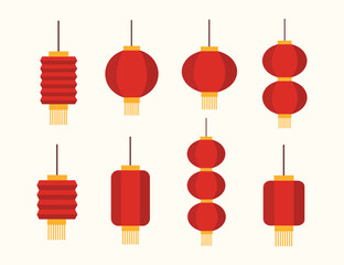 Red Chinese Lantern Collection Flat Illustration