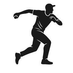 Cricket fielder or bowler silhouette in athletic running motion.