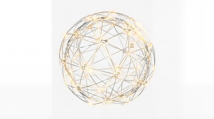 Abstract white geometric polygon sphere network on white background