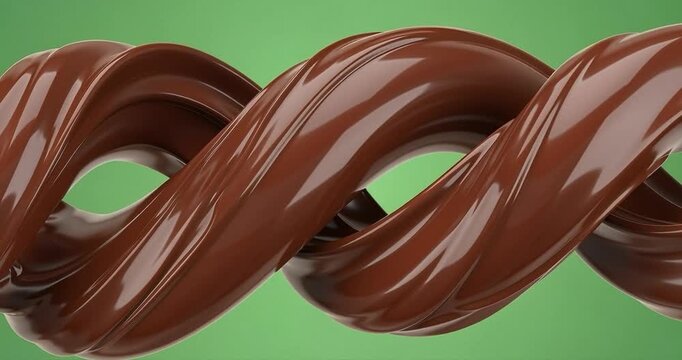 Abstract swirling chocolate texture against green background
